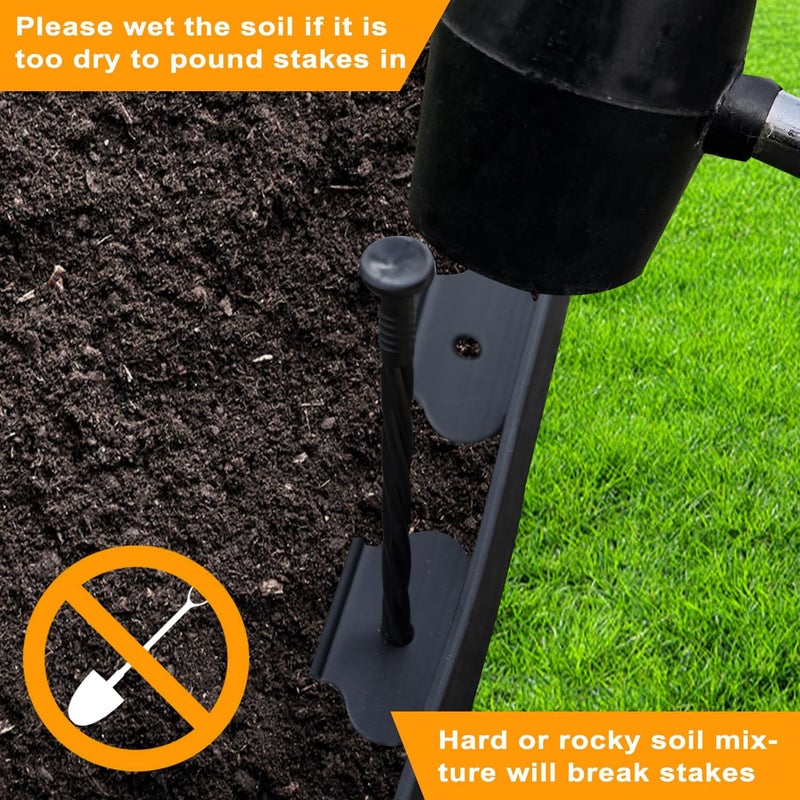 H HUGELEAF Hugeleaf Landscape Edging 2 Inch Tall, 30 Feet Garden Edging Border with 30pcs Stakes, Plastic Edging for Landscaping,Lawn,Flower Beds, Paver Edging (Black) - Image 5